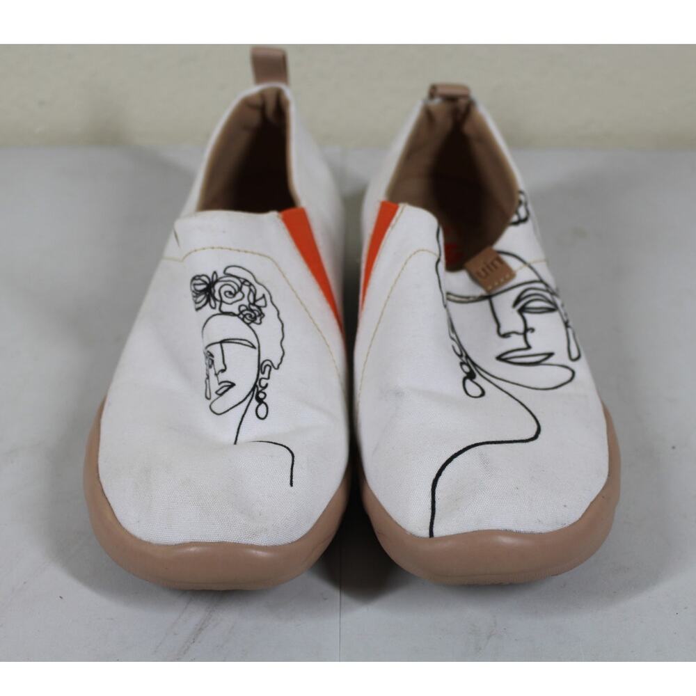 UIN Toledo “Frida Kahlo” Line Art Slip-On Canvas Shoes Women’s 8 White